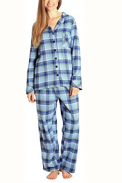 Sleepwear Small, Blue Ladies 100% Cotton Plaid Pajamas
