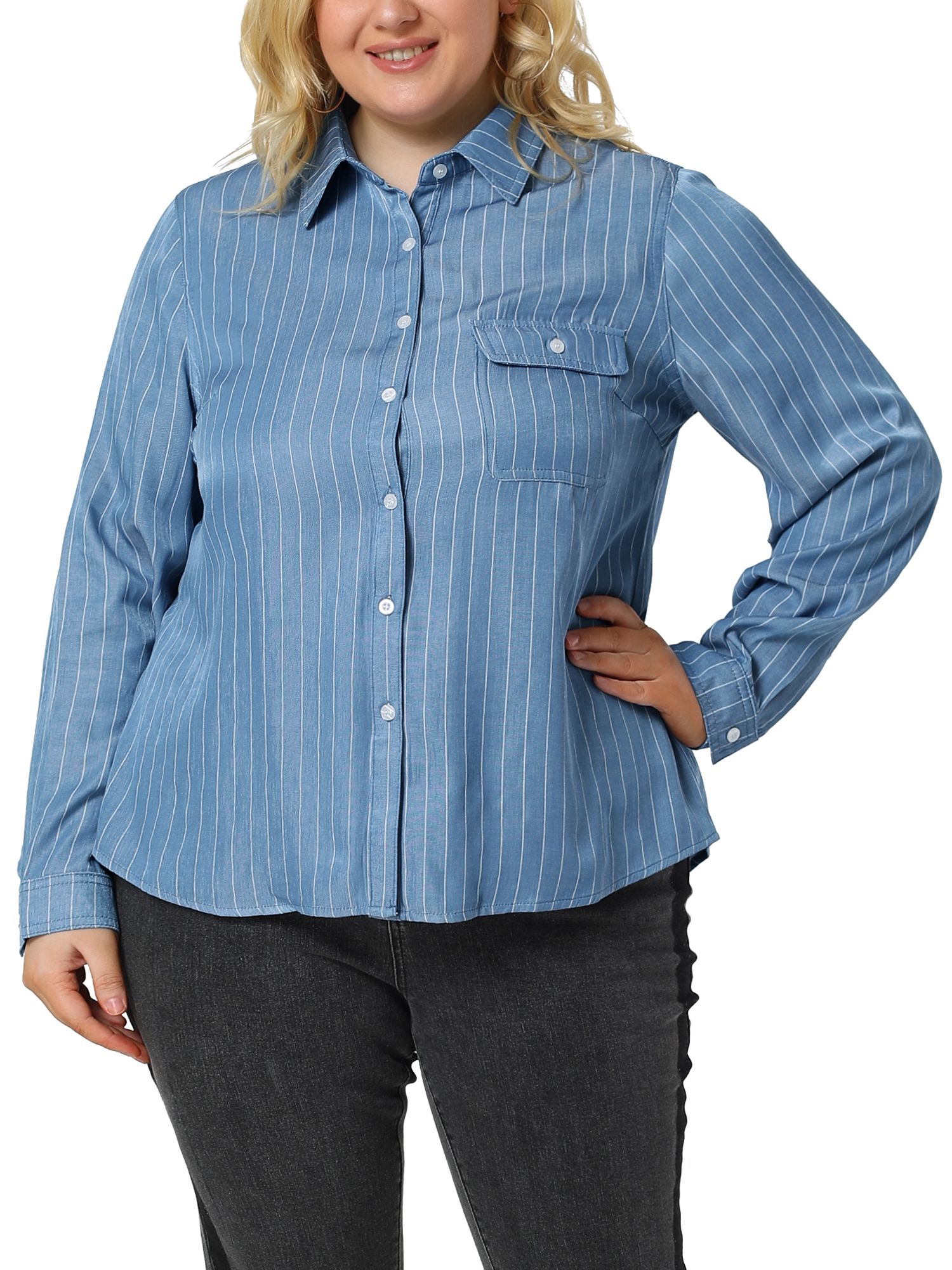 Women's Denim Shirt Long Sleeve Casual Button Down Chambray Shirt 2023  Distressed Jean Shirt Blouse Light Blue at Amazon Women's Clothing store
