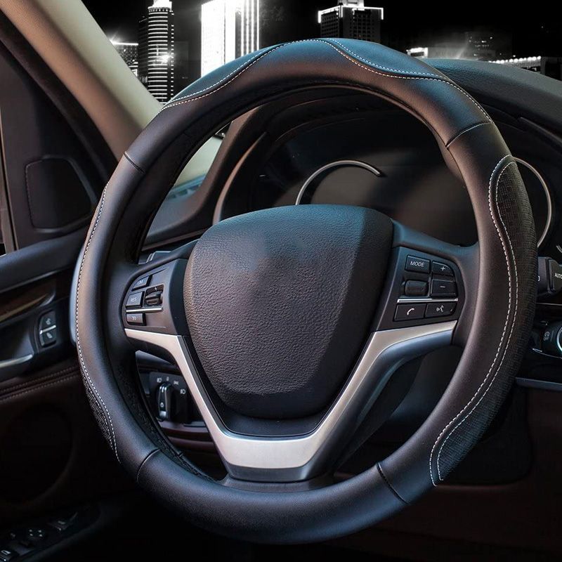 Warm in Winter and Cool in Summer Aierxuan Microfiber Leather Steering Wheel Cover.Classic Gray Ultra Comfortable Vehicle Wheel Protector 15 inch Auto Car Steering Wheel Covers. 