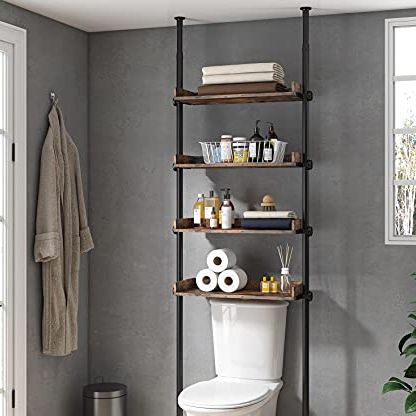 SONGMICS Over The Toilet Storage, 3-Tier Bamboo Over Toilet Bathroom  Organizer with Adjustable Shelf,10.2 x 24.8 x 64.2 Inches