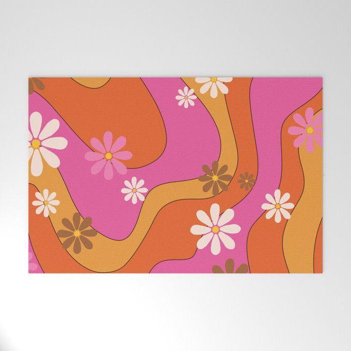 Groovy 60's and 70's Flower Power Pattern Welcome Mat