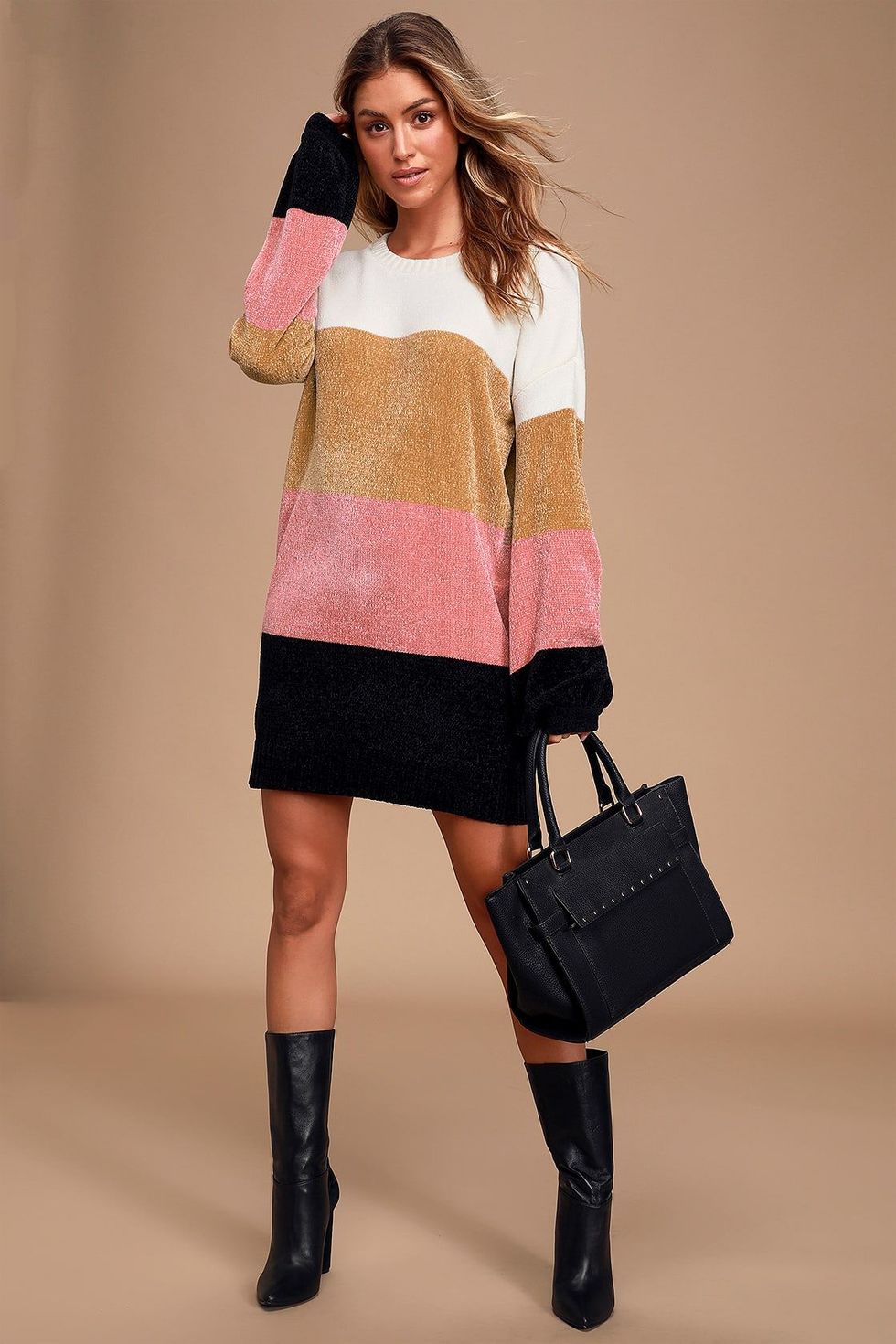 Chenille Color Block Sweater Dress
