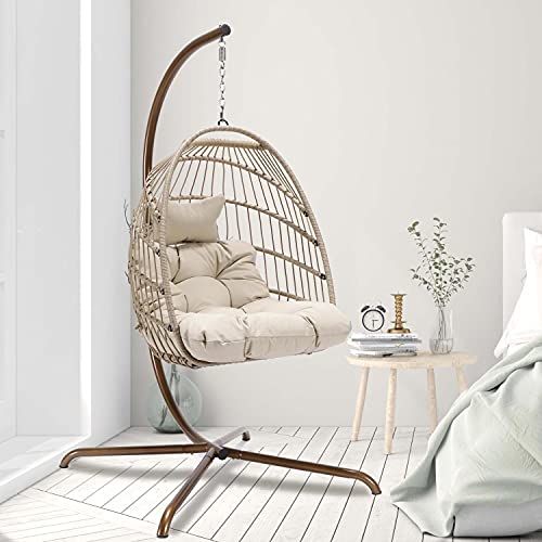 hanging egg chair with stand and cushion