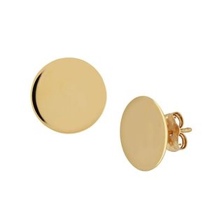 14K Yellow Gold Round Disk Stud Earrings