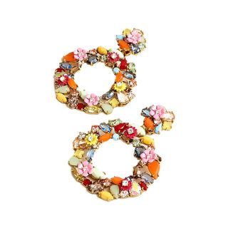 Colorful floral hoop earrings
