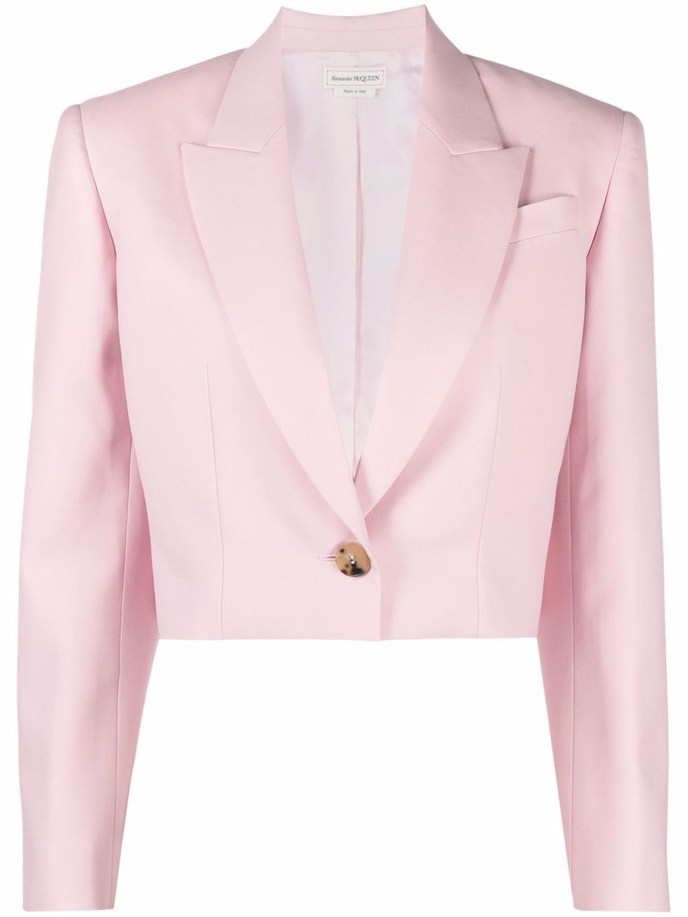 2022西裝外套推薦：Alexander McQueen粉色短版西裝外套