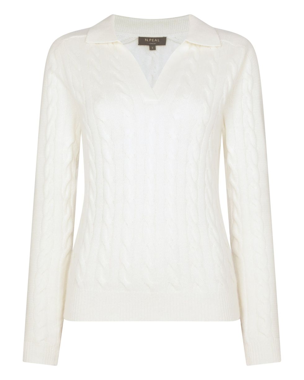 Women's Round Neck Cable Cashmere Sweater New Ivory White