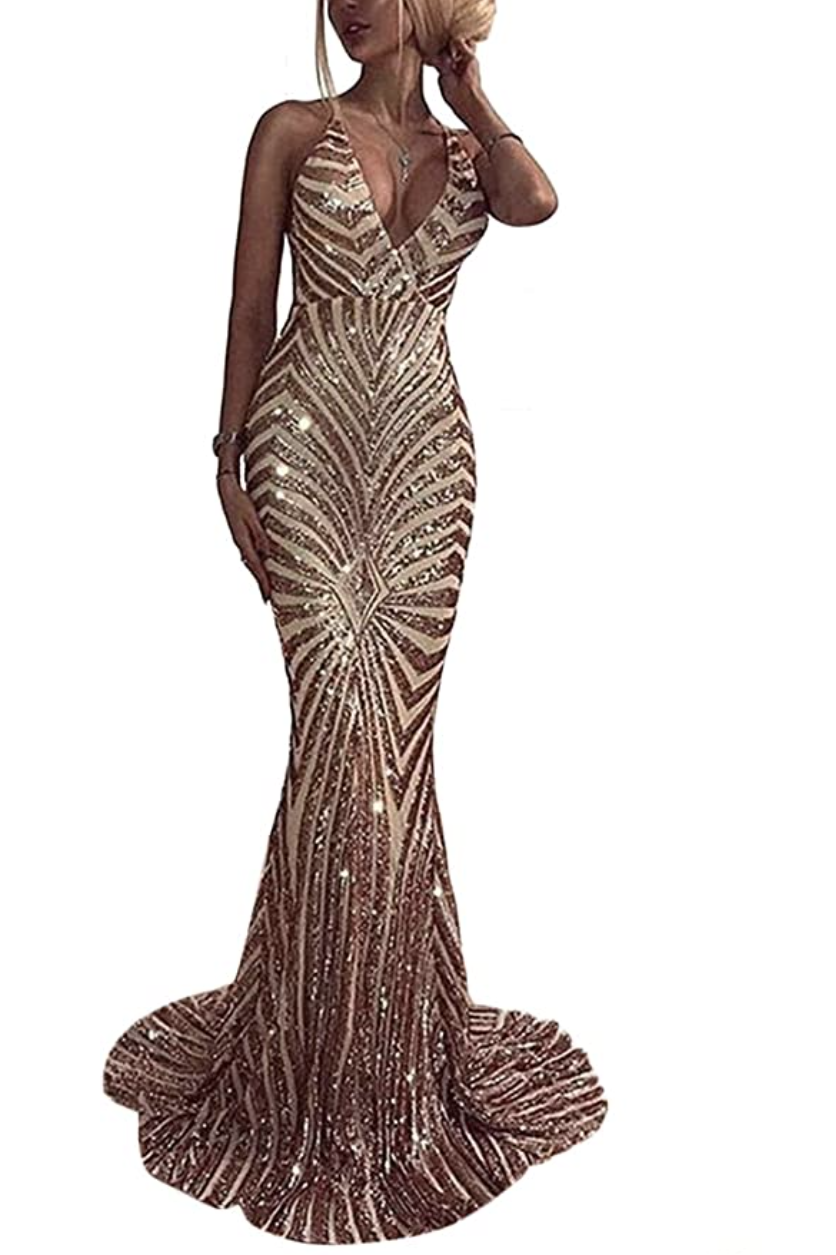 Sequined Long-Sleeve Mermaid Dress 