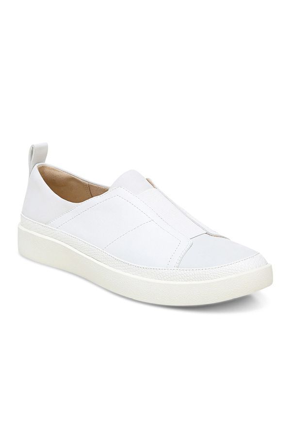 white leather slip on tennis shoes