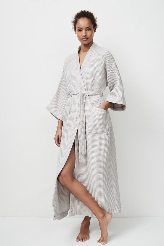 Terry Town Waffle Robe Short Grey - The Initial Choice