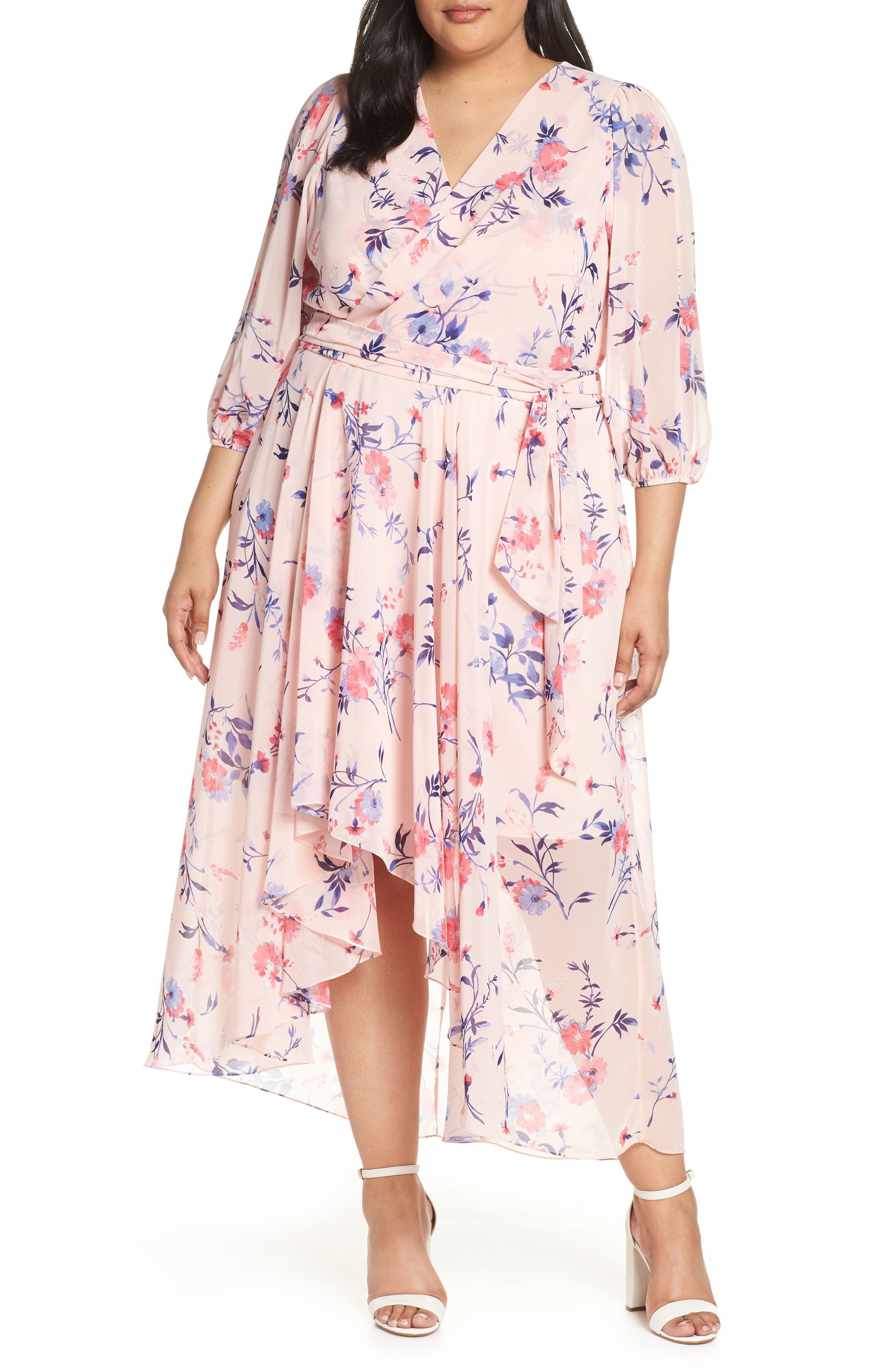 Floral Print High/Low Wrap Maxi Dress