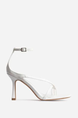 Eve Square Toe Strappy Heel In White Faux Leather