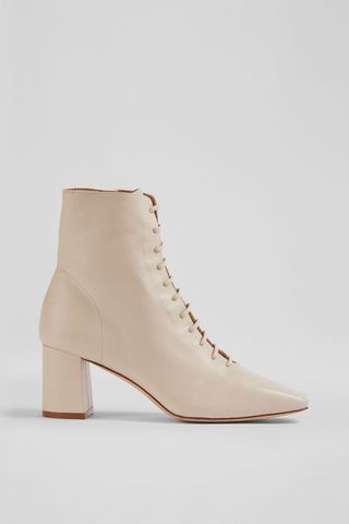 Arabella Cream Leather Lace-Up Ankle Boots
