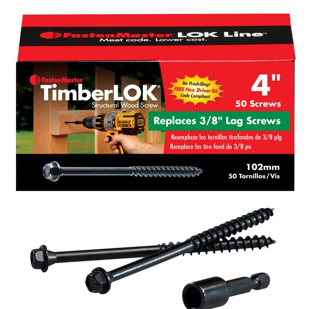 FastenMaster #0 x 4-in Black Ecoat Hex-Head Exterior Structural Wood Screws (50-Count)