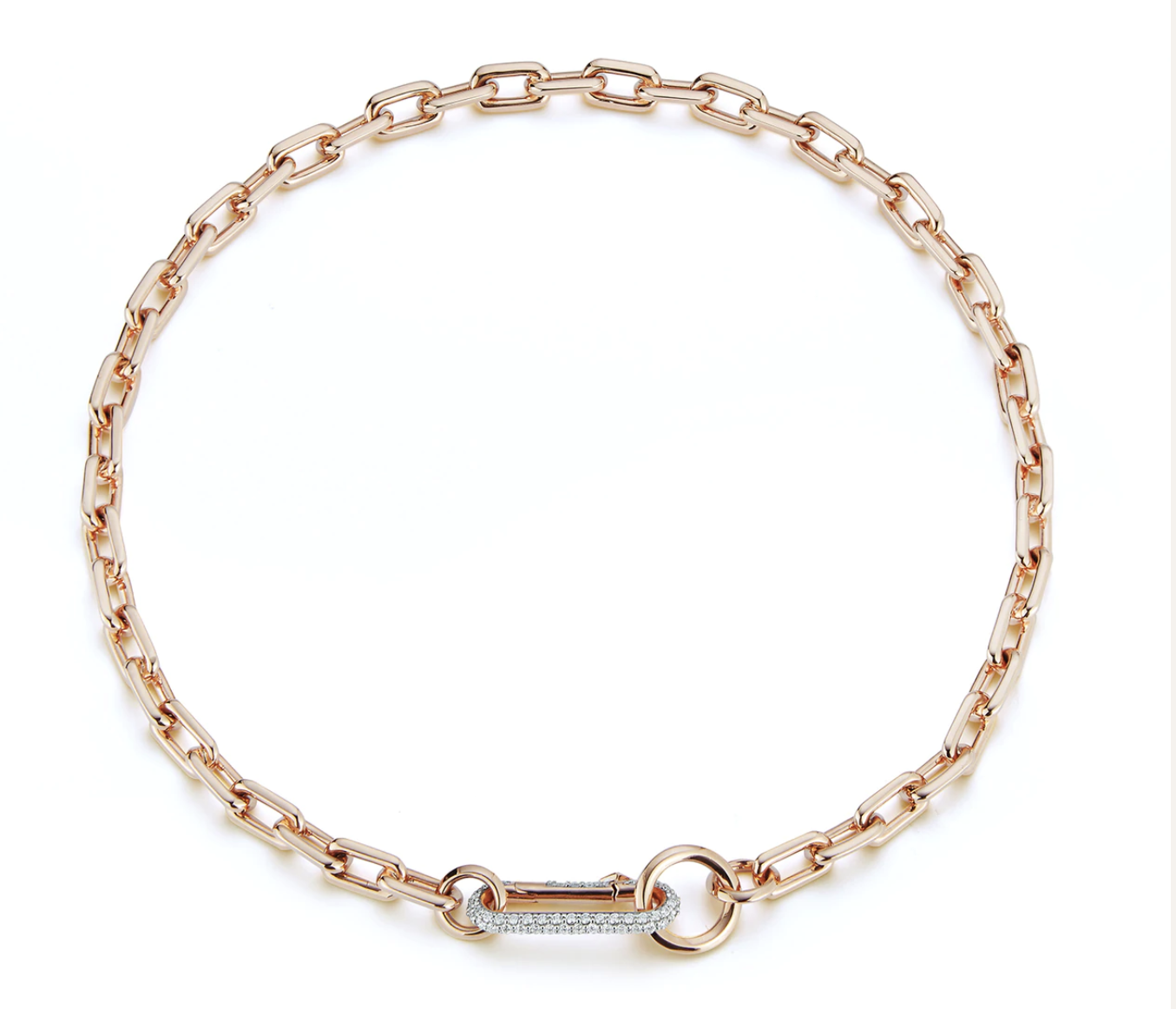 Saxon 18k Rose Gold Chain Link Necklace with Elongated Diamond Link Clasp 