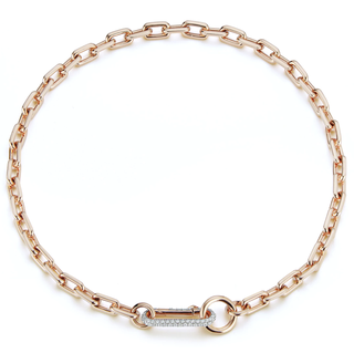 Saxon 18k Rose Gold Chain Link Necklace with Elongated Diamond Link Clasp 