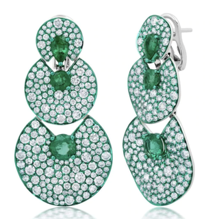 Emerald and Diamond Three Disc Earrings