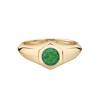 Round Emerald Knife Edge Signet Ring