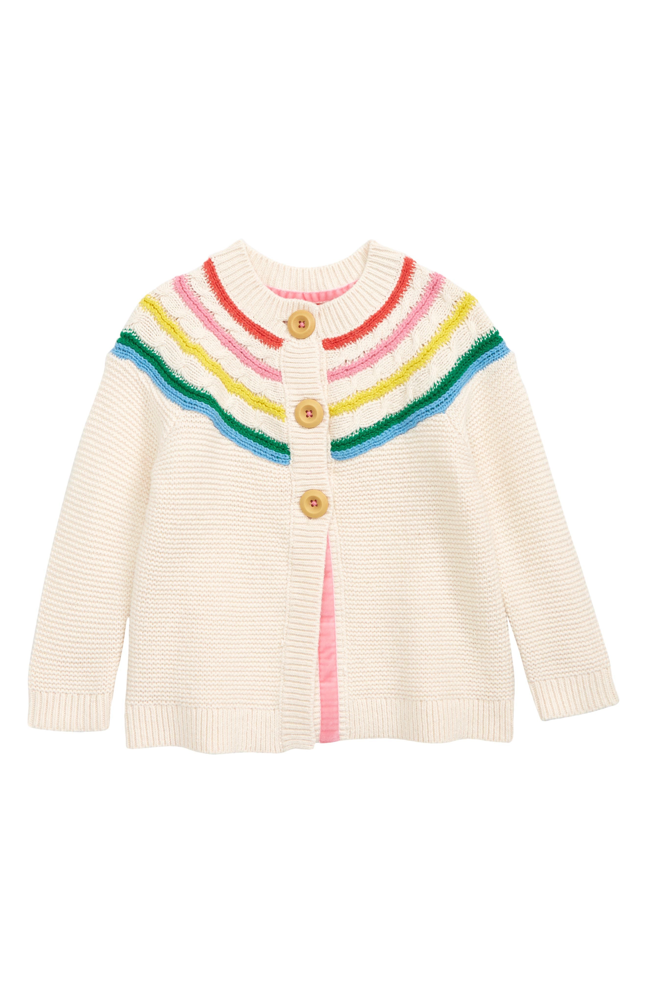 Kids' Fun Rainbow Yoke Cardigan in Ecru Marl