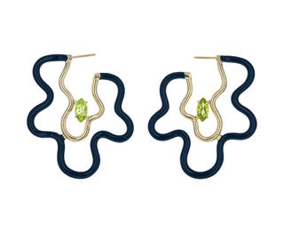 Flower Power Teal Enamel Peridot Hoop Earrings
