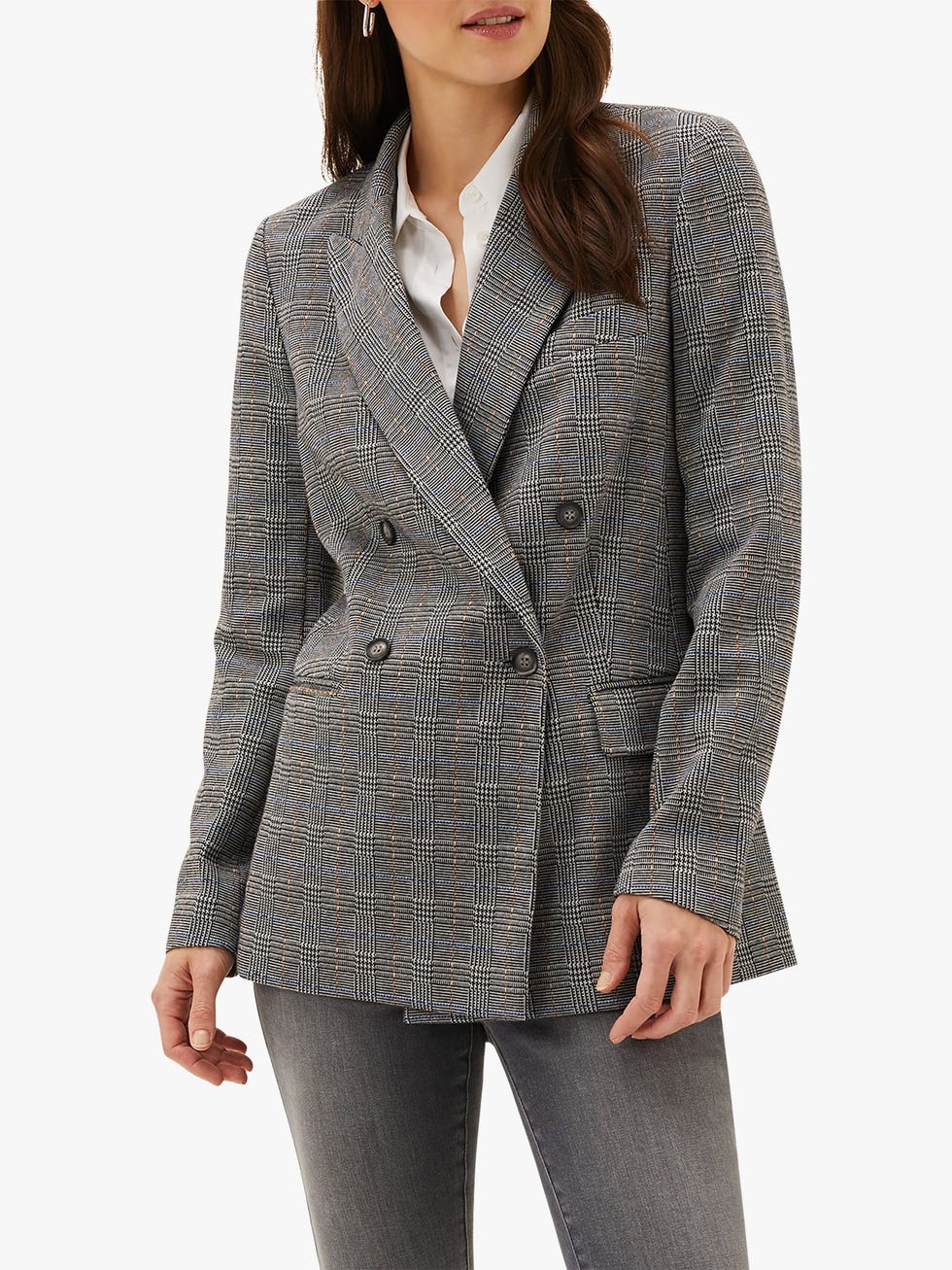 Phase Eight Alfie Check Double Blazer, Grey