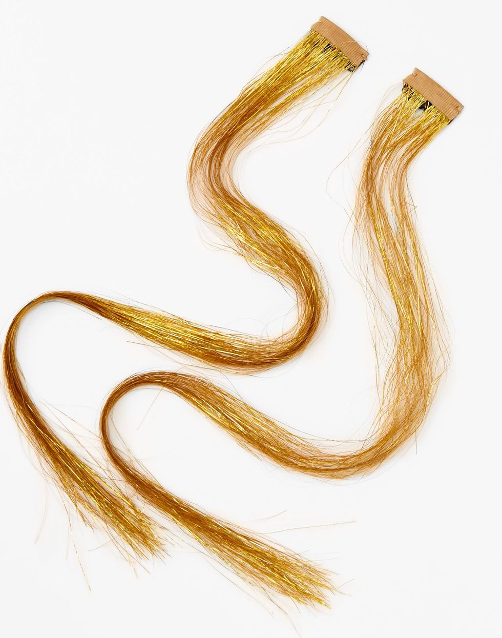 Tinsel Faux Hair Clip In Extensions - Gold, 2 Pack