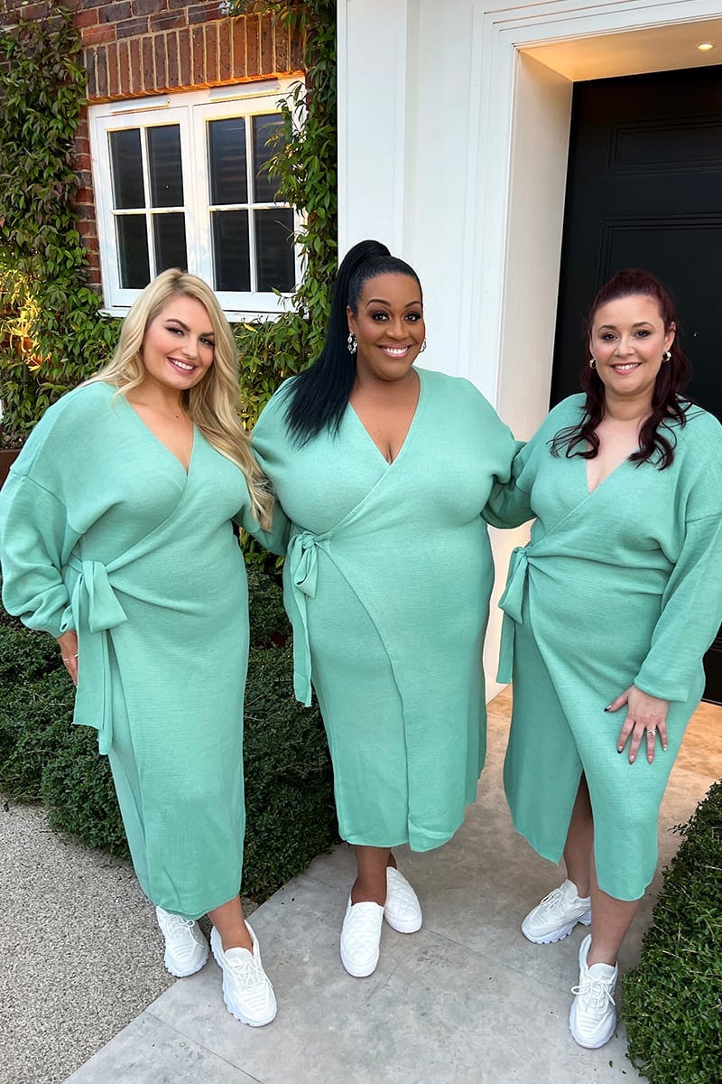 SAGE GREEN RIB KNIT WRAP MIDI DRESS