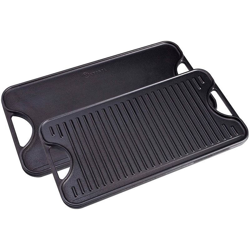 Uno Casa Cast Iron Griddle Grill Pan for Stove Top 20x10 Inch Pre-Seasoned Camping Griddle with Chainmail Cleaner