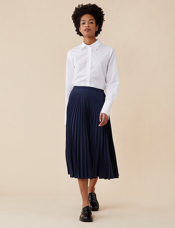 Pleated midi skirt outlet navy blue