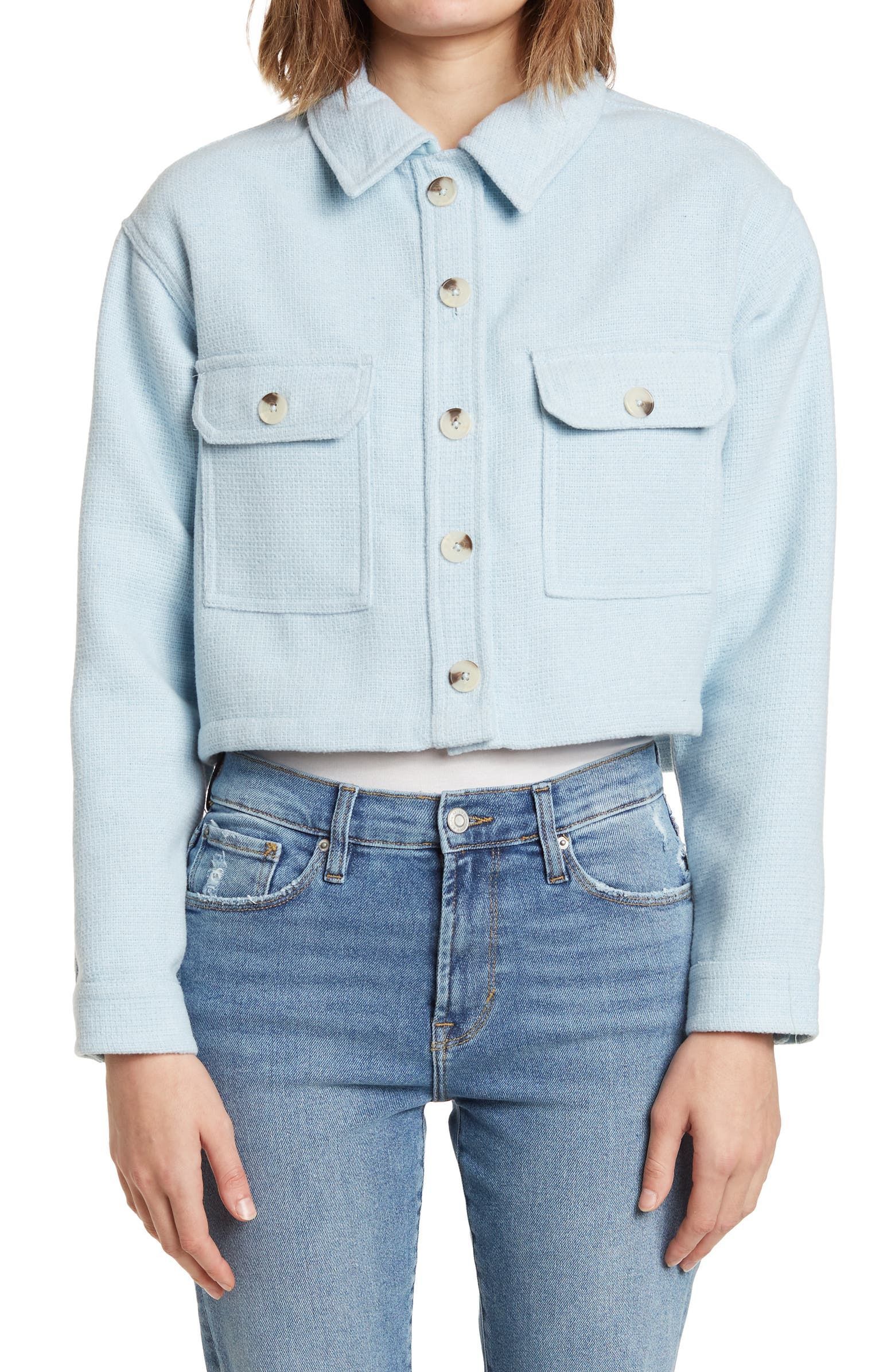 Cropped Shacket in Pale Blue