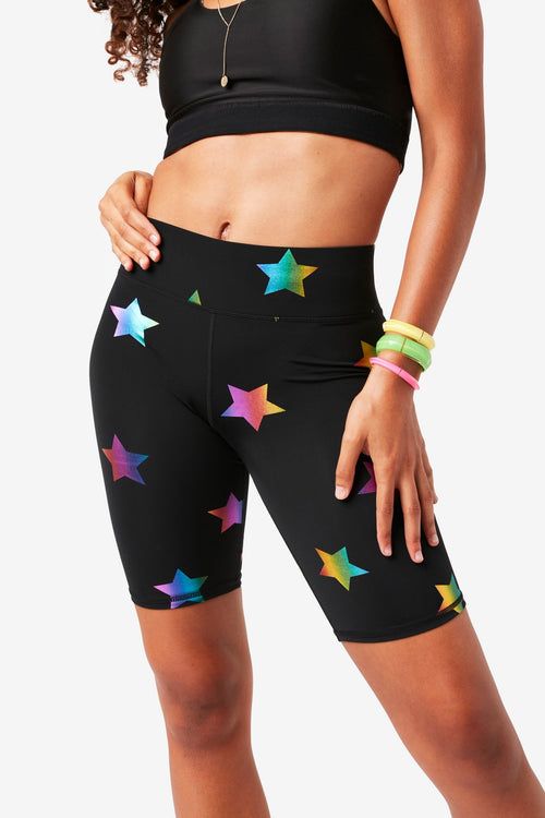 Black Rainbow Star Foil UpLift Bike Shorts