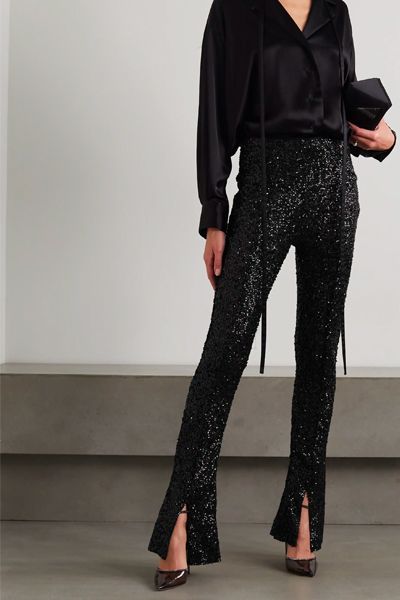 Zara Limited Edition Black Gold sequin trousers size M | eBay