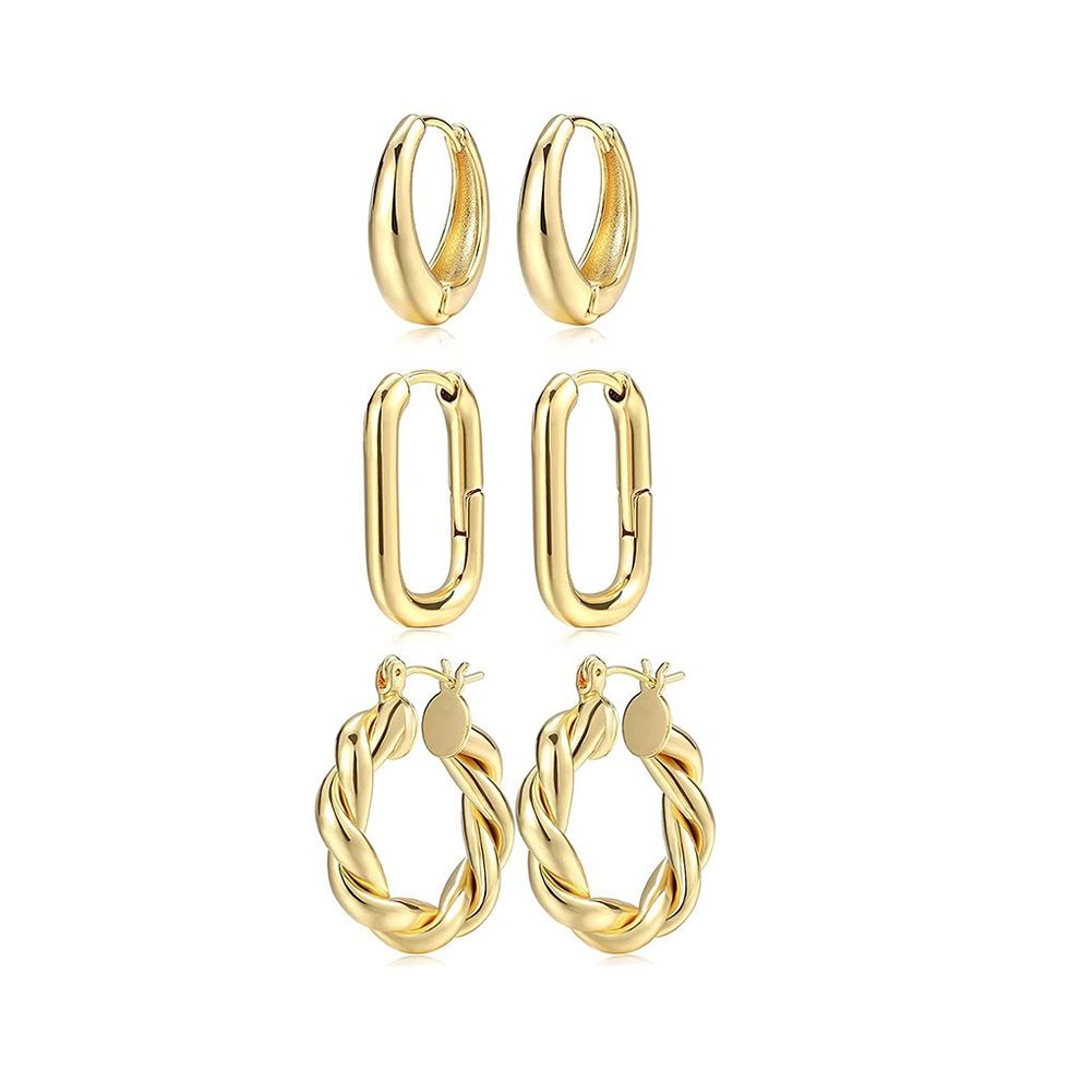 3 Pairs Gold Hoop Earrings