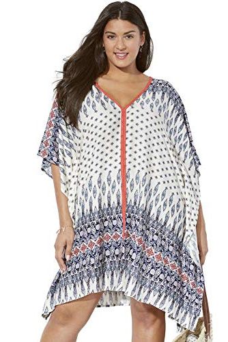 Swimsuits For All Women's Plus Size Open-Front Embroidered Cover Up  Swimsuit Cover Up