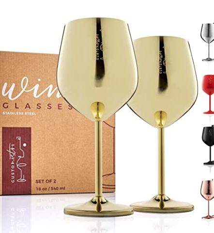 Set of 2 Gold Wine Glasses