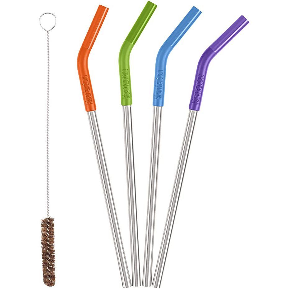 50PCS Reusable Drinking Straws Metal Stainless Steel Bent Straws For Drink 215mm 