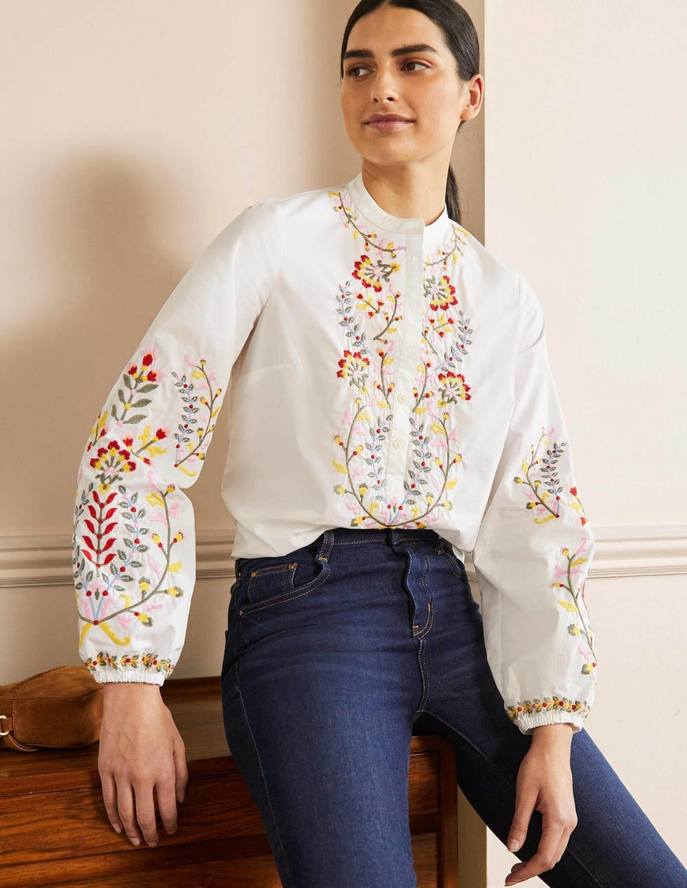 Embroidered Popover Blouse