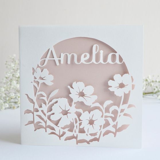 Personalized Floral Cut-Paper Card