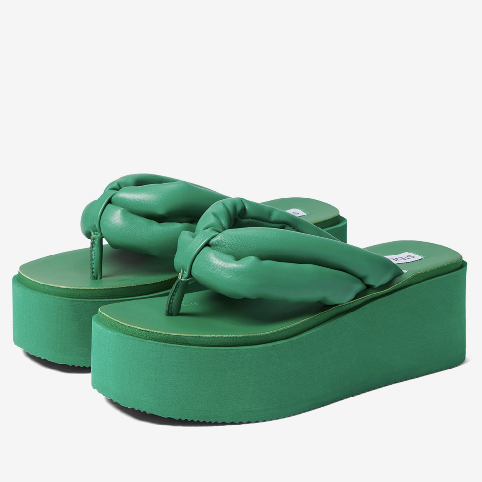 Green Wedge Flip Flops Platform Sandals