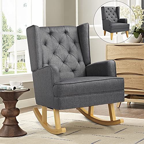 2-in-1 Mid Century Wingback Rocking Chair