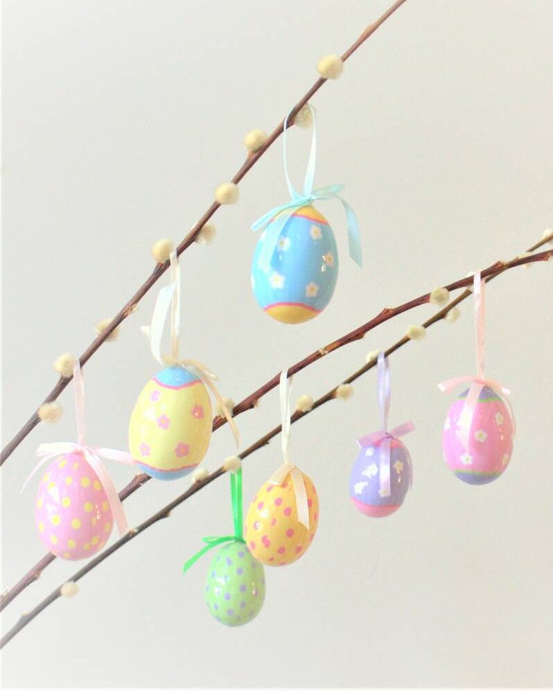 Set Of Eight Pastel Spotty And Floral Eggs