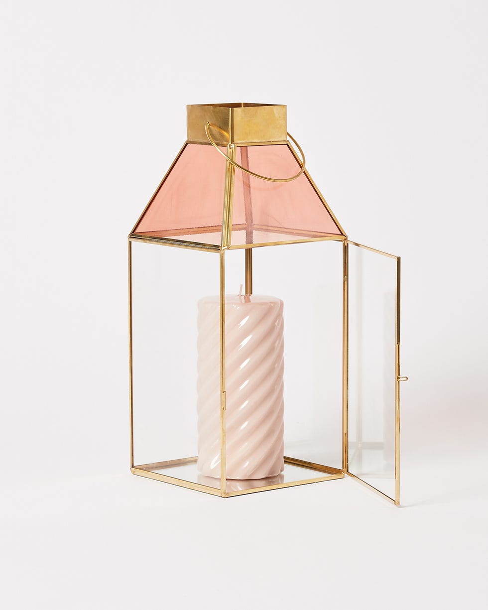 Luer Pink Glass & Gold Lantern Large