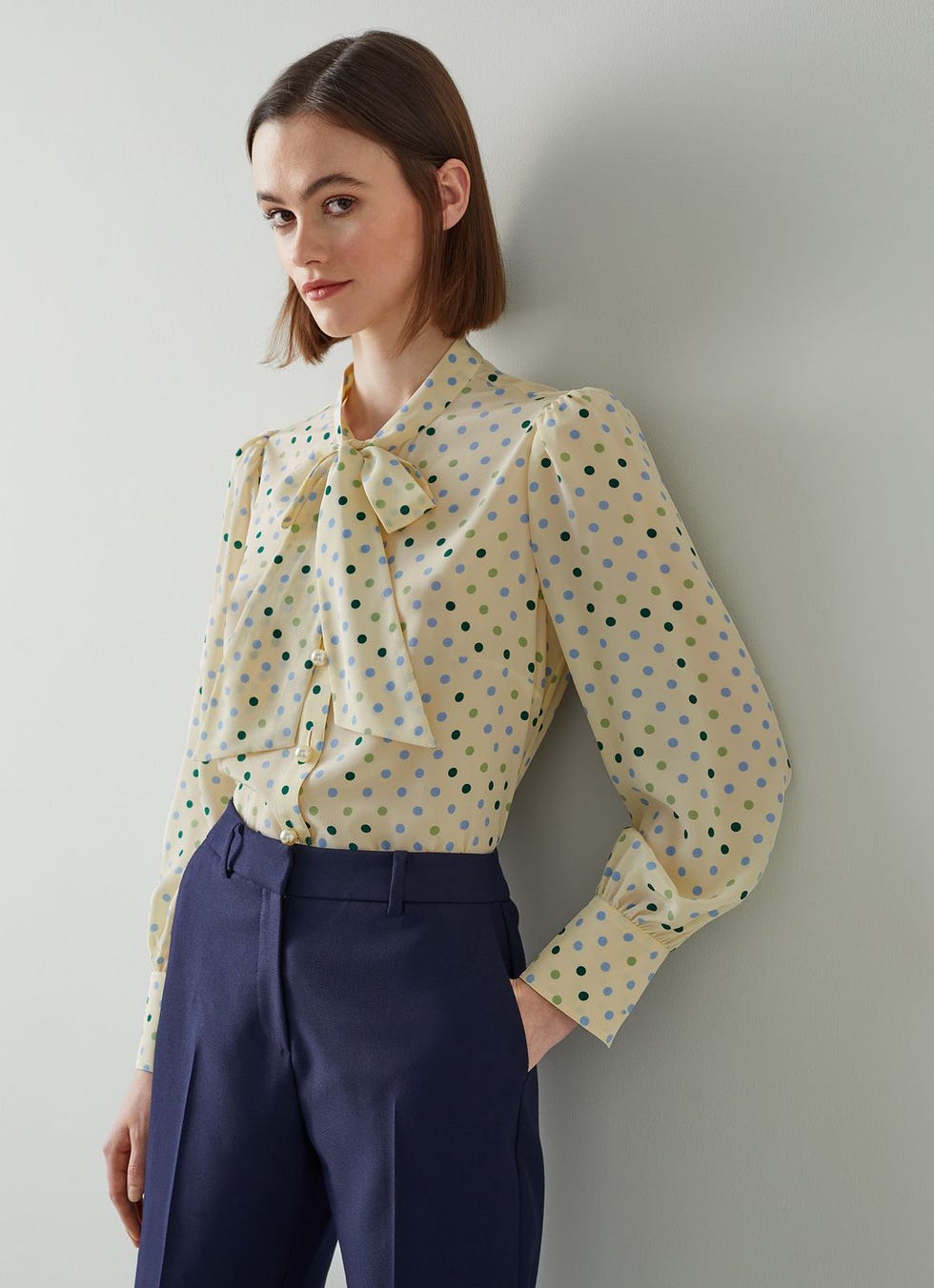 Mortimer Cream Spot Print Silk Blouse