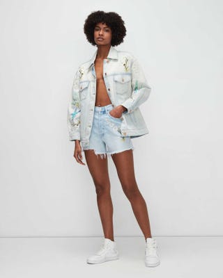 Easy Trucker Jacket With Embroidery In Sun Blue