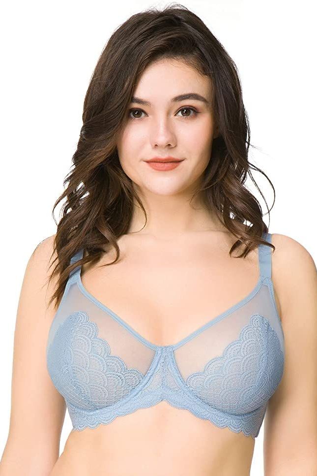 Women's Underwire Lace Unlined Everyday Bra Minimizer Full Coverage  Bralette 34G 