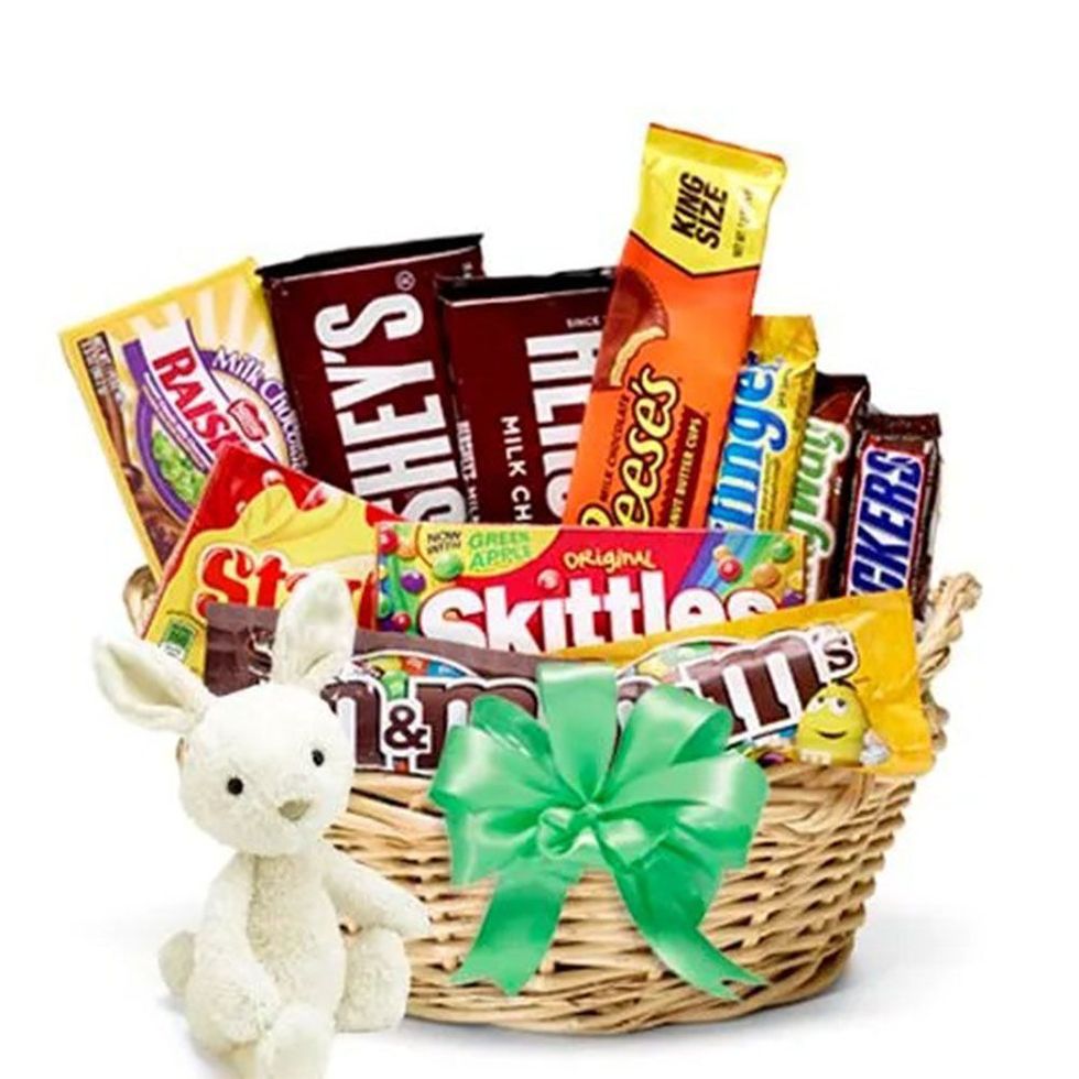 Woven Easter Basket with Plush Bunny and Chocolate