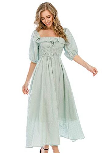 Half-Sleeve Cotton Ruffled Maxi Dress