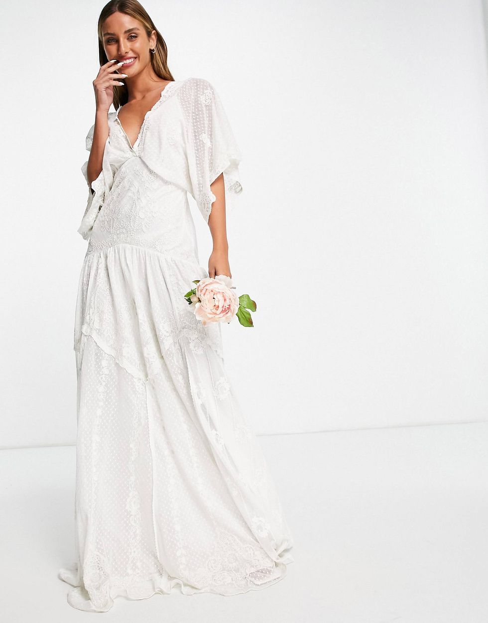 Vestido de novia de plumeti bordado de malla Jessica de ASOS Edition