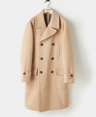 Camel Italian Wool Double-Breasted Officer Topcoat 