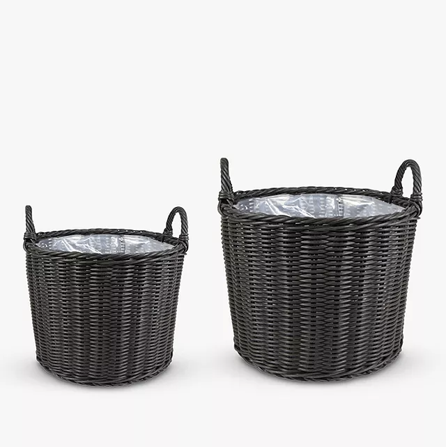Willow Ivyline Woven Rattan Outdoor Basket Planters, Set of 2